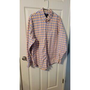 Brooks Brothers Non-Iron Sport Shirt XL - Orange Blue Check 100% Supima Cotton